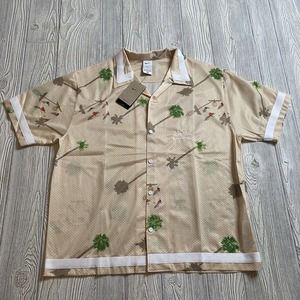 Nike Hoops Island Short Sleeve Button Shirt Mens L Beige Dri Fit DM8782-219 NWT